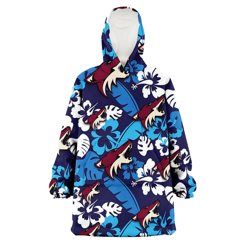 Arizona Coyotes Light Blue Hibiscus Banana Leaf Navy Background 3D Printed Hoodie Blanket Snug Hoodie
