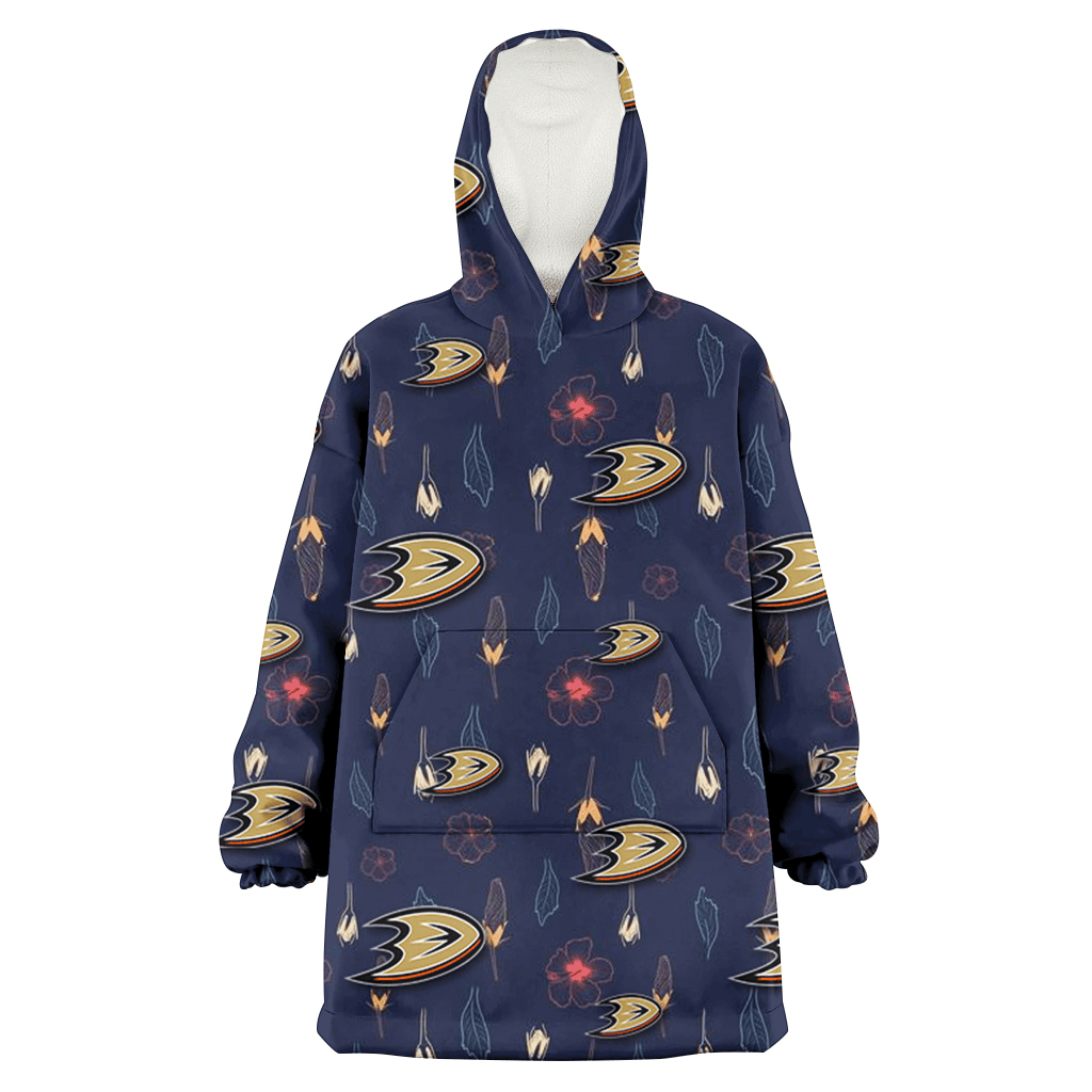 Anaheim Ducks Small Hibiscus Buds Navy Background 3D Printed Hoodie Blanket Snug Hoodie