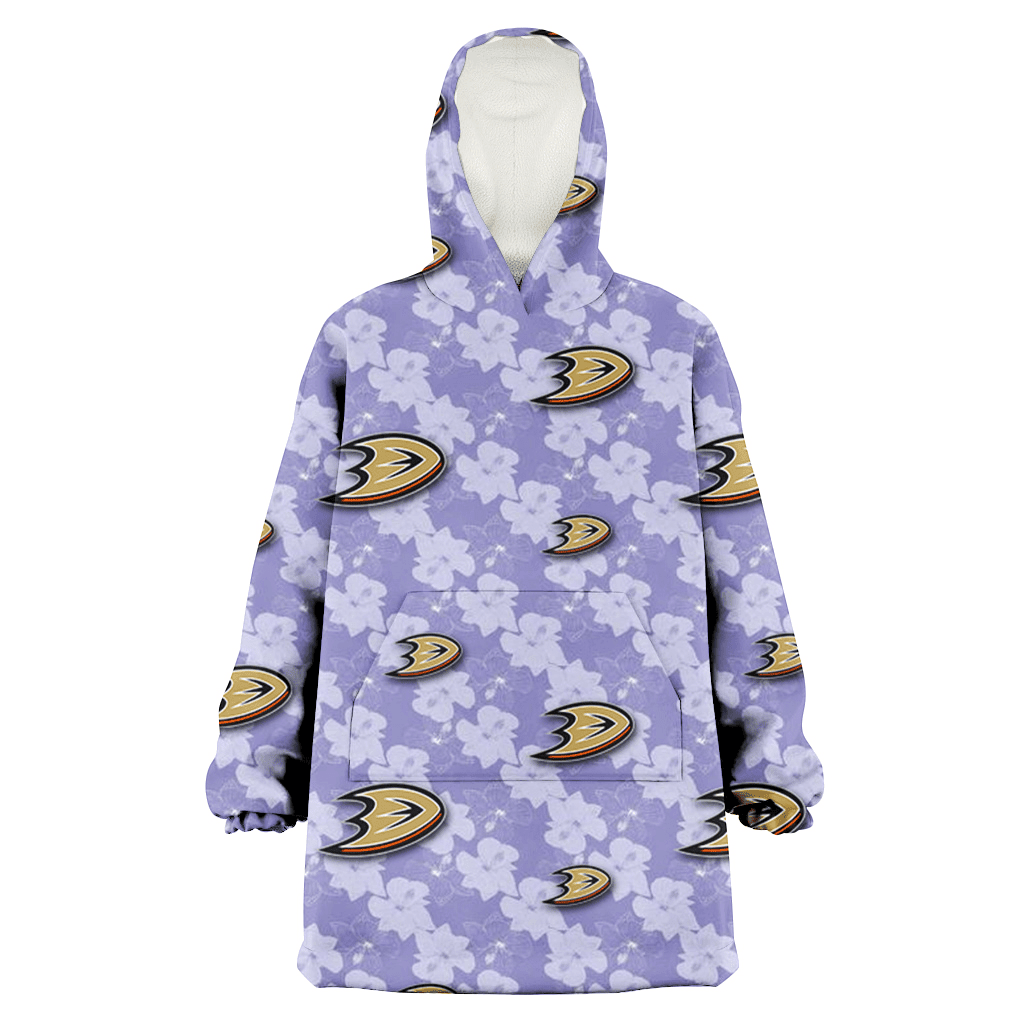 Anaheim Ducks Light Purple Hibiscus Pattern Stripe Powder Purple 3D Printed Hoodie Blanket Snug Hoodie