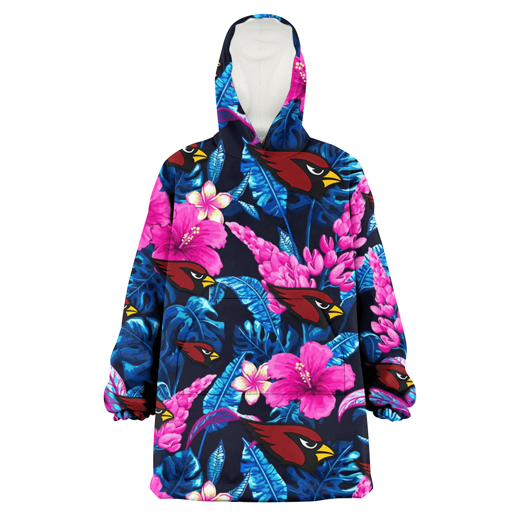 Arizona Cardinals Violet Red Hibiscus Blue Leaf Black Background 3D Printed Hoodie Blanket Snug Hoodie