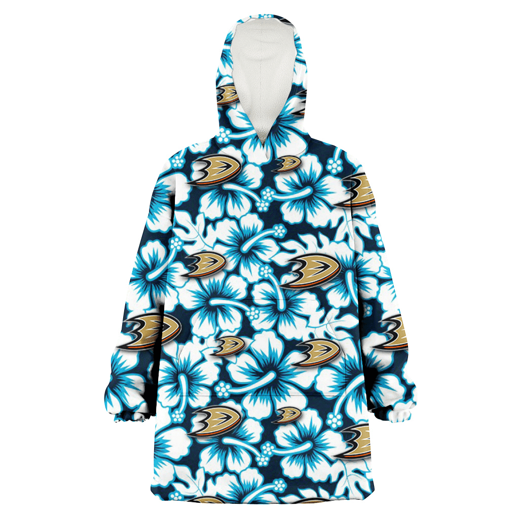 Anaheim Ducks Blue Line White Hibiscus Black Background 3D Printed Hoodie Blanket Snug Hoodie