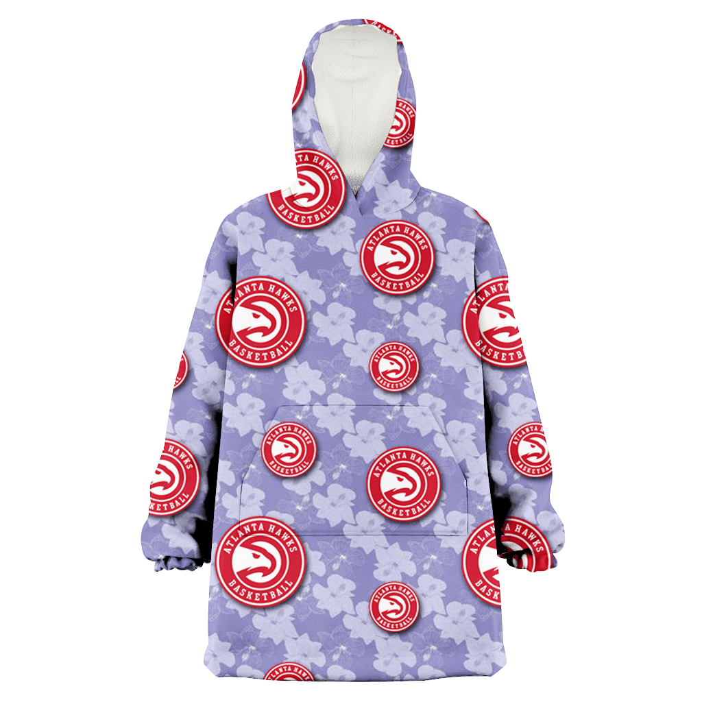 Atlanta Hawks Light Purple Hibiscus Pattern Stripe Powder Purple 3D Printed Hoodie Blanket Snug Hoodie