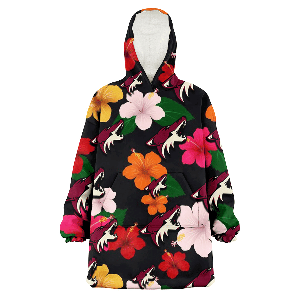Arizona Coyotes Pink Orange Yellow White Hibiscus Black Background 3D Printed Hoodie Blanket Snug Hoodie