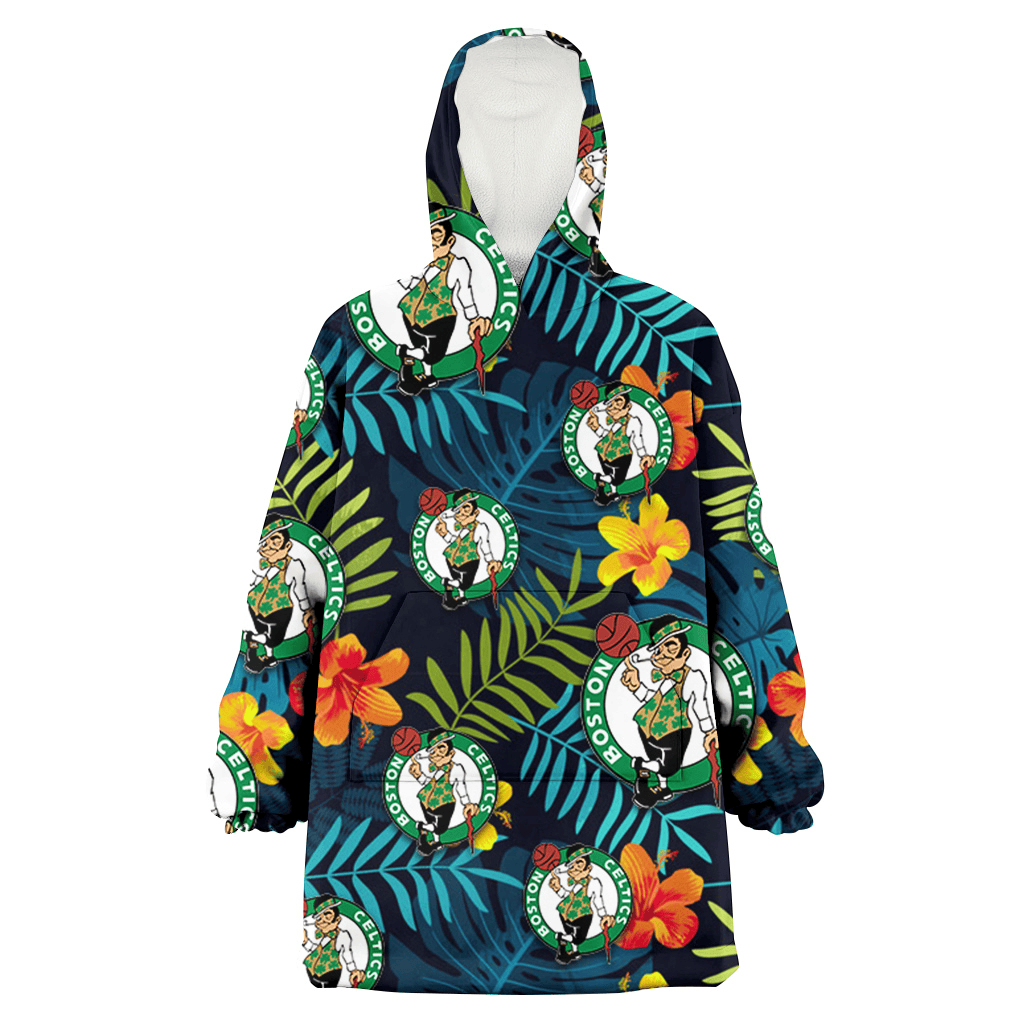 Boston Celtics Orange Yellow Green Leaf Black Background 3D Printed Hoodie Blanket Snug Hoodie