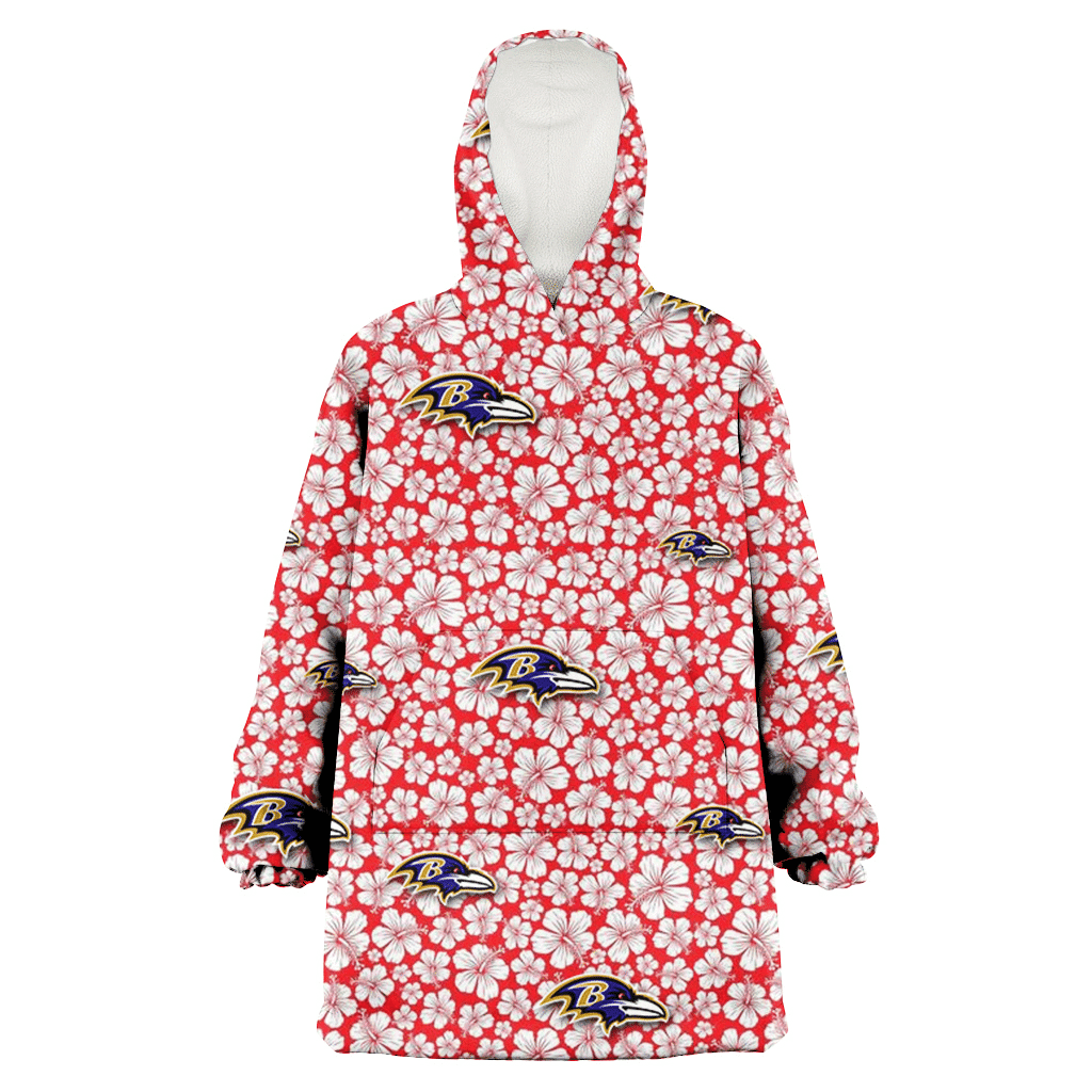 Baltimore Ravens Tiny White Hibiscus Pattern Red Background 3D Printed Hoodie Blanket Snug Hoodie