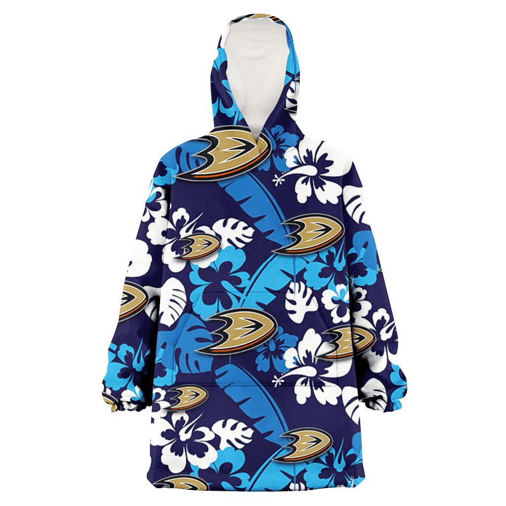 Anaheim Ducks Light Blue Hibiscus Banana Leaf Navy Background 3D Printed Hoodie Blanket Snug Hoodie