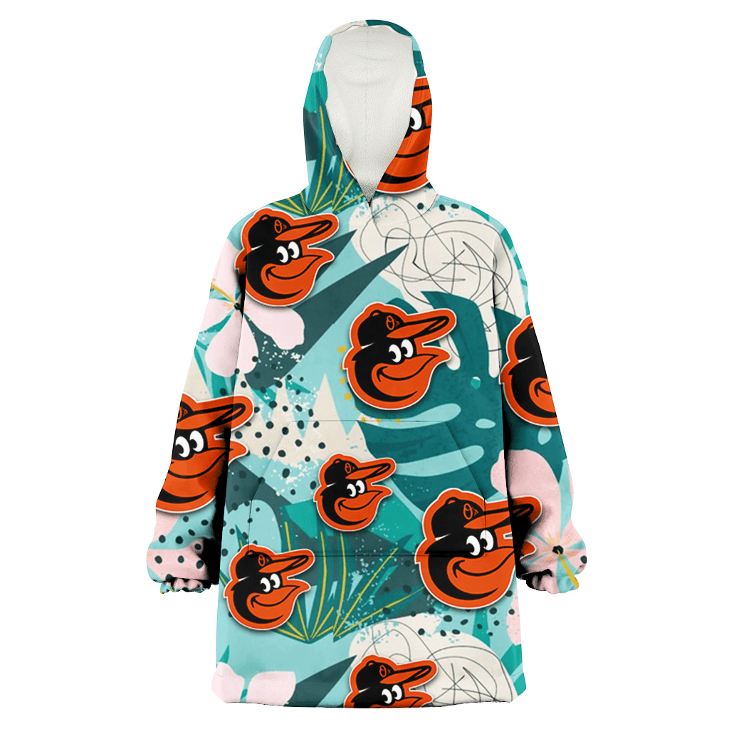 Baltimore Orioles Pastel Hibiscus Palm Leaf Tiny Dot Green Background 3D Printed Hoodie Blanket Snug Hoodie