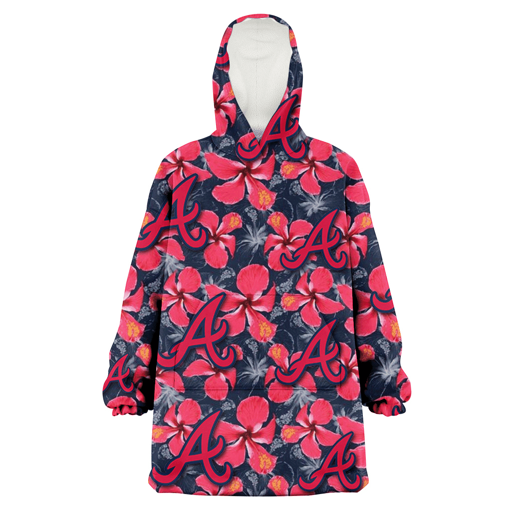 Atlanta Braves Red Hibiscus Dark Gray Background 3D Printed Hoodie Blanket Snug Hoodie