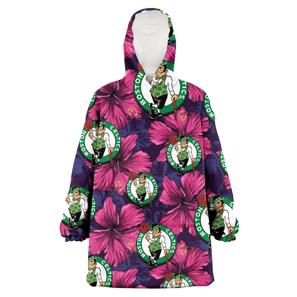 Boston Celtics Plum Vilolet Hibiscus Dark Navy Leaf Black 3D Printed Hoodie Blanket Snug Hoodie