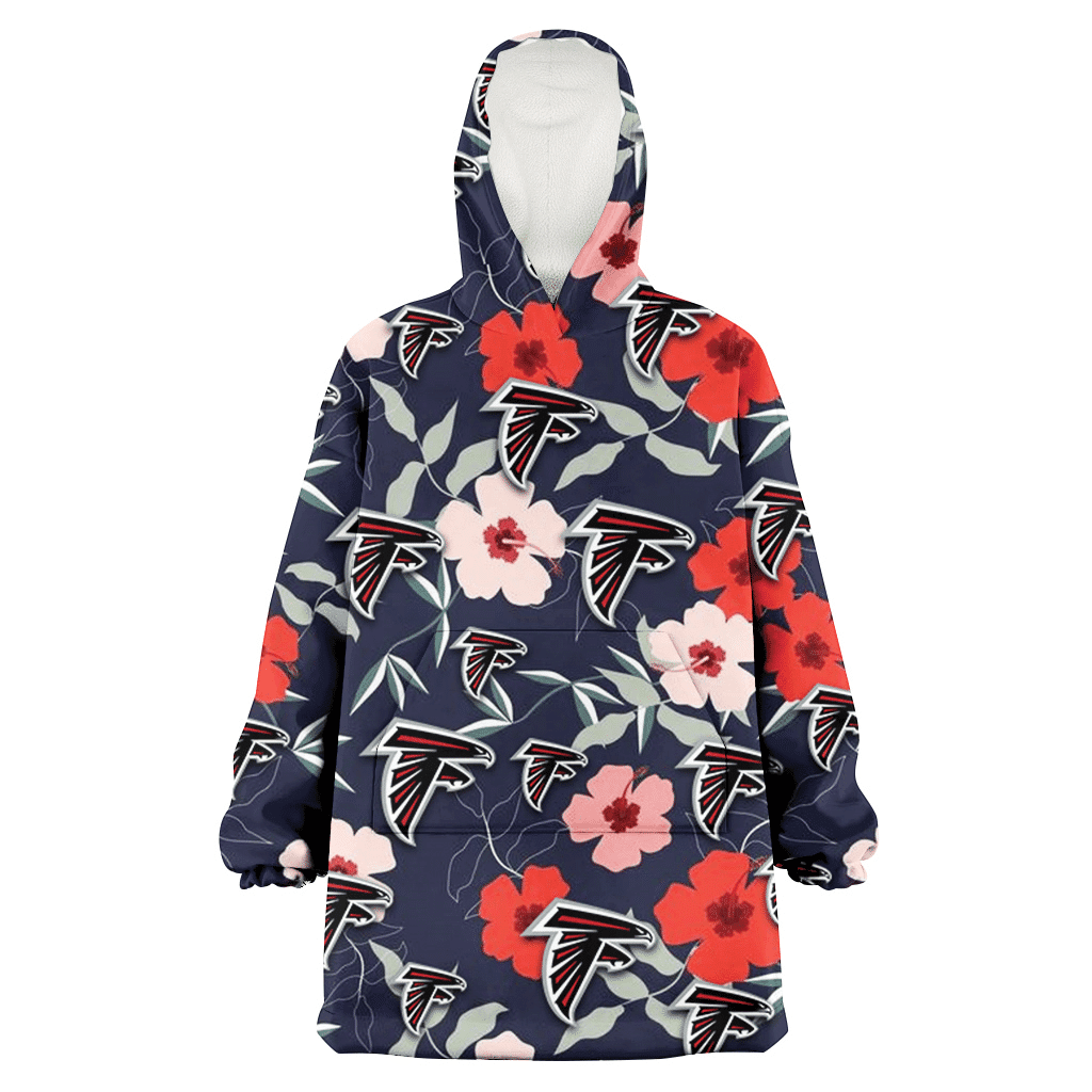 Atlanta Falcons Red Pink White Hibiscus Black Background 3D Printed Hoodie Blanket Snug Hoodie