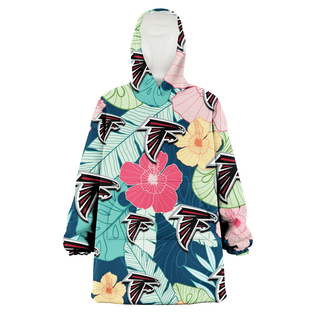 Atlanta Falcons Colorful Sketch Hibiscus Dark Green Background 3D Printed Hoodie Blanket Snug Hoodie