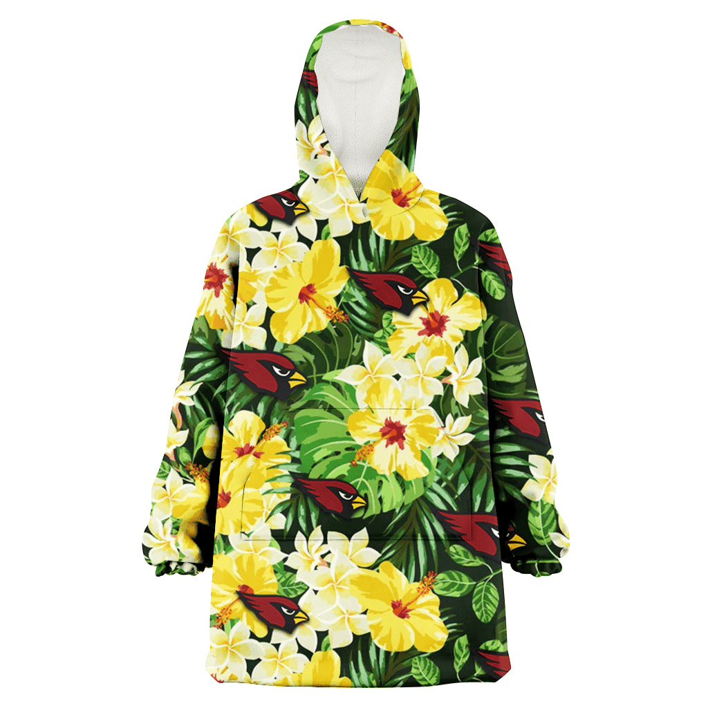 Arizona Cardinals Yellow Hibiscus Tropical Green Leaf Black Background 3D Printed Hoodie Blanket Snug Hoodie
