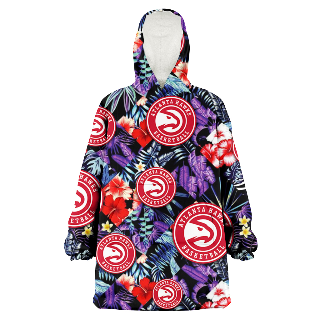 Atlanta Hawks Red Hibiscus Caro Black Background 3D Printed Hoodie Blanket Snug Hoodie