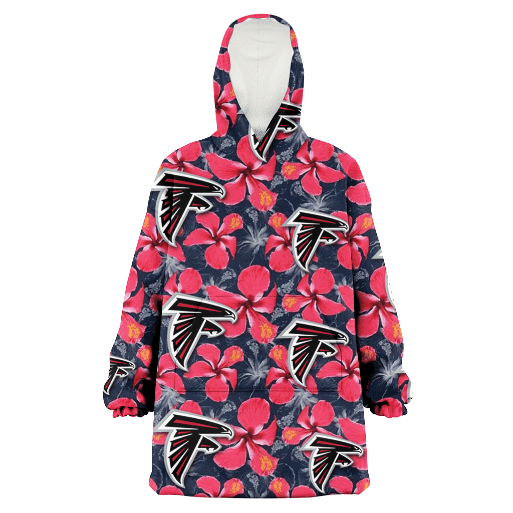 Atlanta Falcons Red Hibiscus Dark Gray Background 3D Printed Hoodie Blanket Snug Hoodie