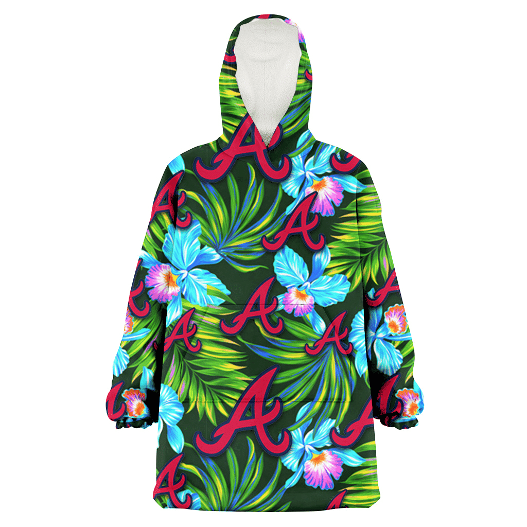 Atlanta Braves Electro Color Hibiscus Black Background 3D Printed Hoodie Blanket Snug Hoodie