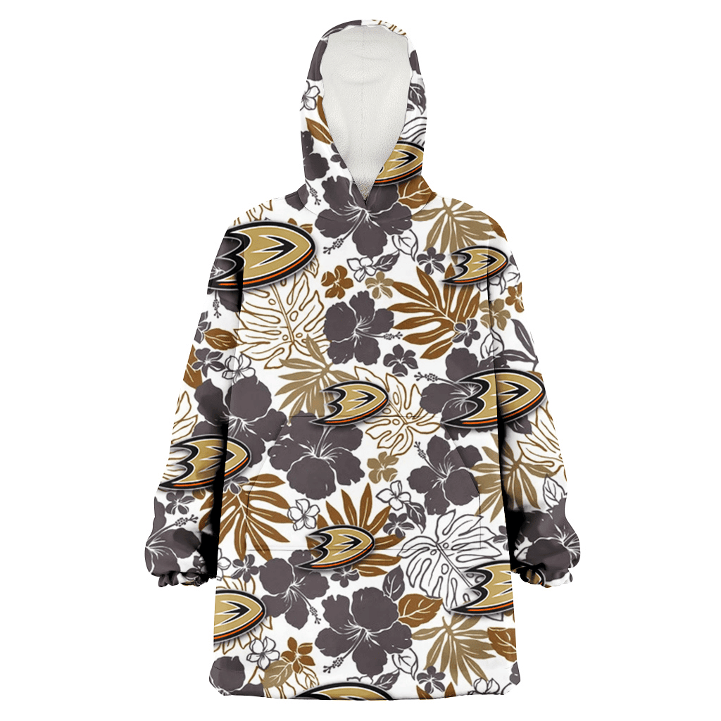 Anaheim Ducks Dark Brown Hibiscus Brown Leaves White Background 3D Printed Hoodie Blanket Snug Hoodie