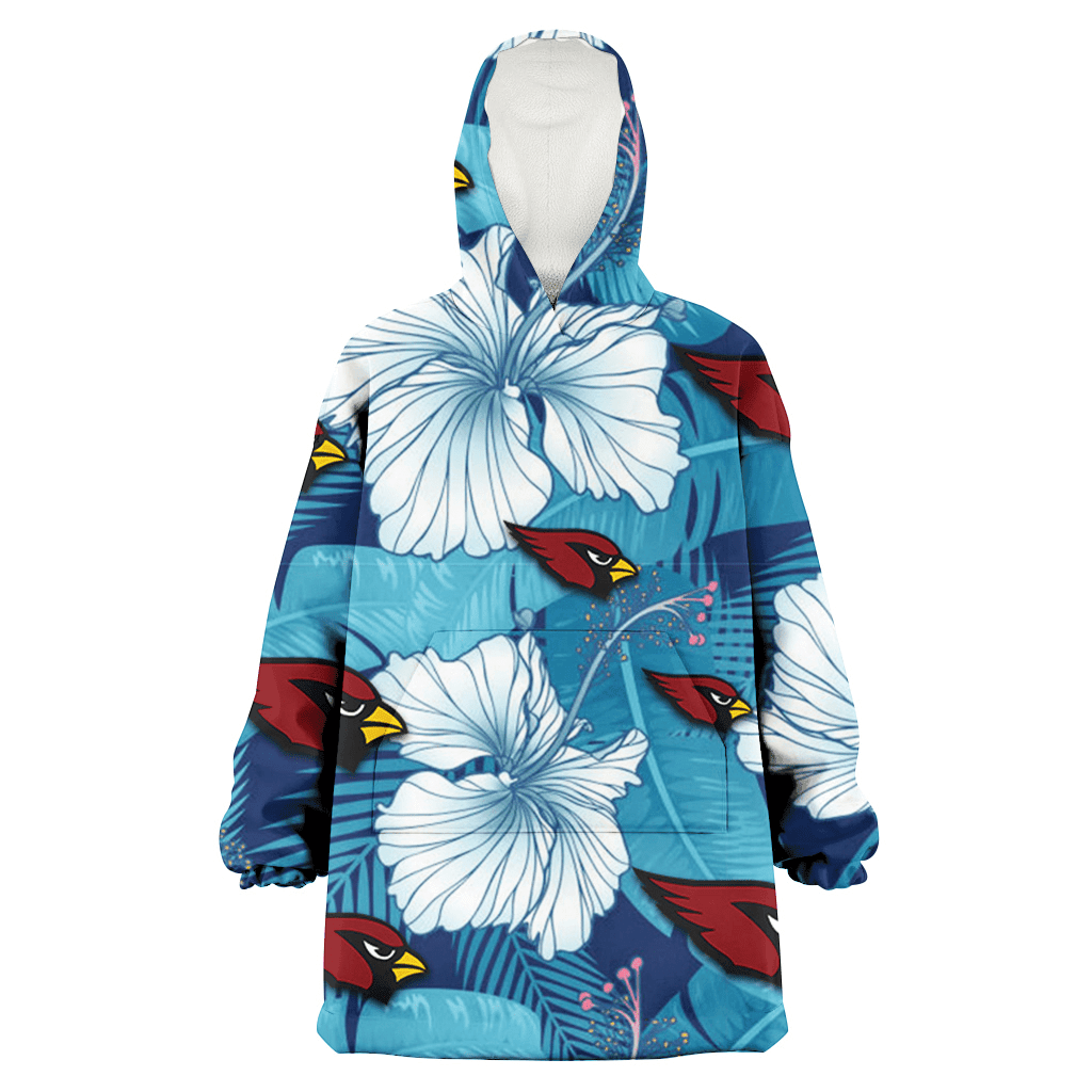 Arizona Cardinals White Hibiscus Turquoise Banana Leaf Navy Background 3D Printed Hoodie Blanket Snug Hoodie