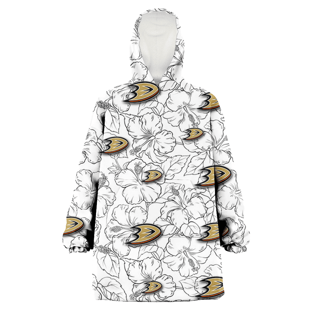 Anaheim Ducks White Sketch Hibiscus Pattern White Background 3D Printed Hoodie Blanket Snug Hoodie