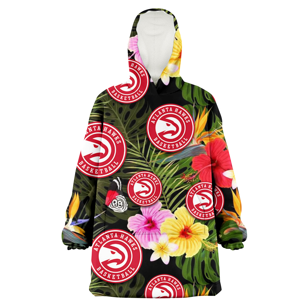 Atlanta Hawks Colorful Hibiscus Green Leaf Back Background 3D Printed Hoodie Blanket Snug Hoodie