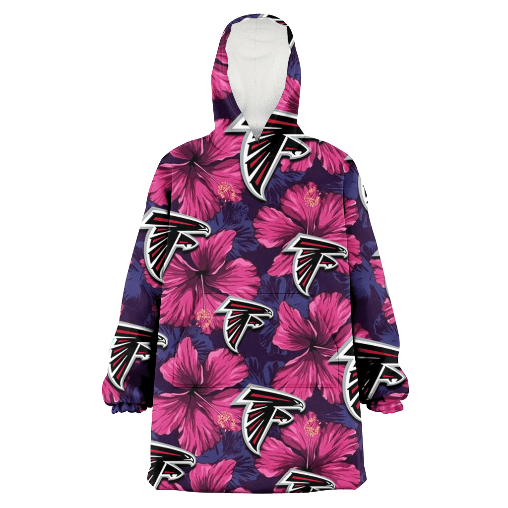 Atlanta Falcons Plum Vilolet Hibiscus Dark Navy Leaf Black 3D Printed Hoodie Blanket Snug Hoodie