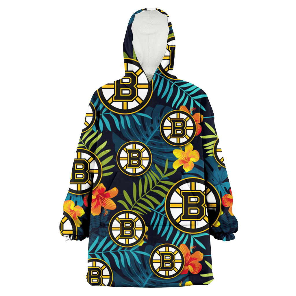 Boston Bruins Orange Yellow Green Leaf Black Background 3D Printed Hoodie Blanket Snug Hoodie