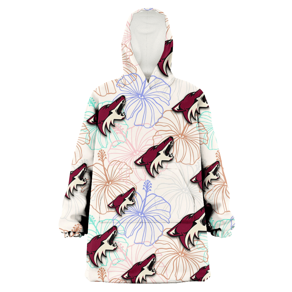 Arizona Coyotes Sketch Pastel Hibiscus Beige Background 3D Printed Hoodie Blanket Snug Hoodie