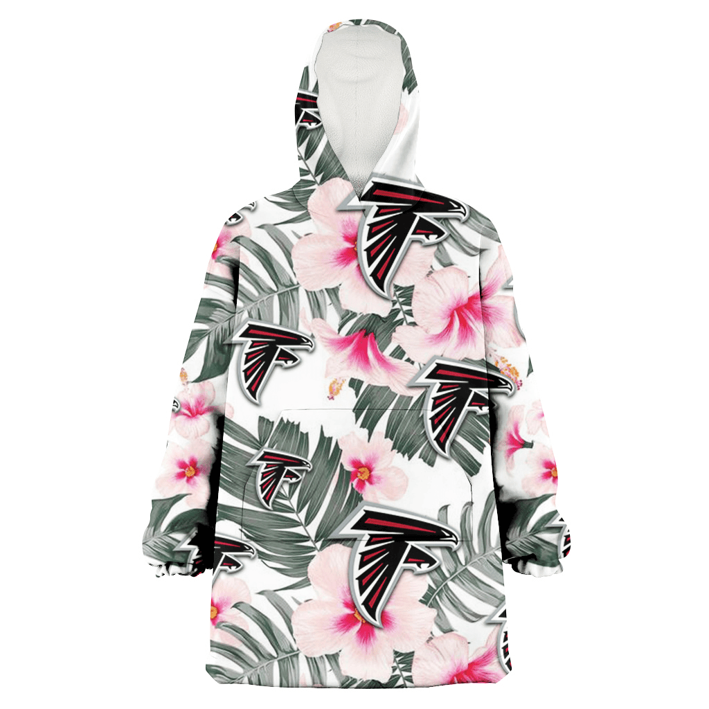 Atlanta Falcons White Hibiscus Green Leaf White Background 3D Printed Hoodie Blanket Snug Hoodie