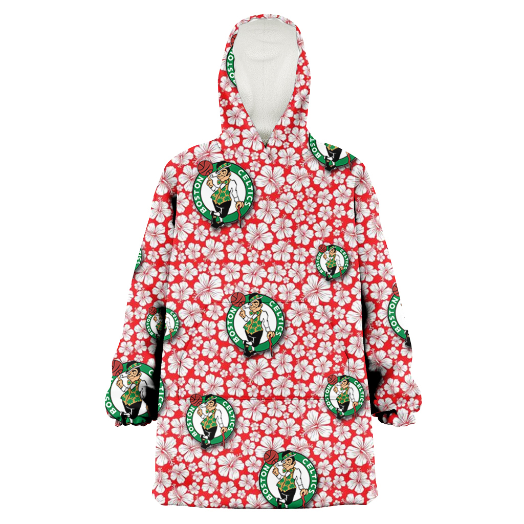 Boston Celtics Tiny White Hibiscus Pattern Red Background 3D Printed Hoodie Blanket Snug Hoodie