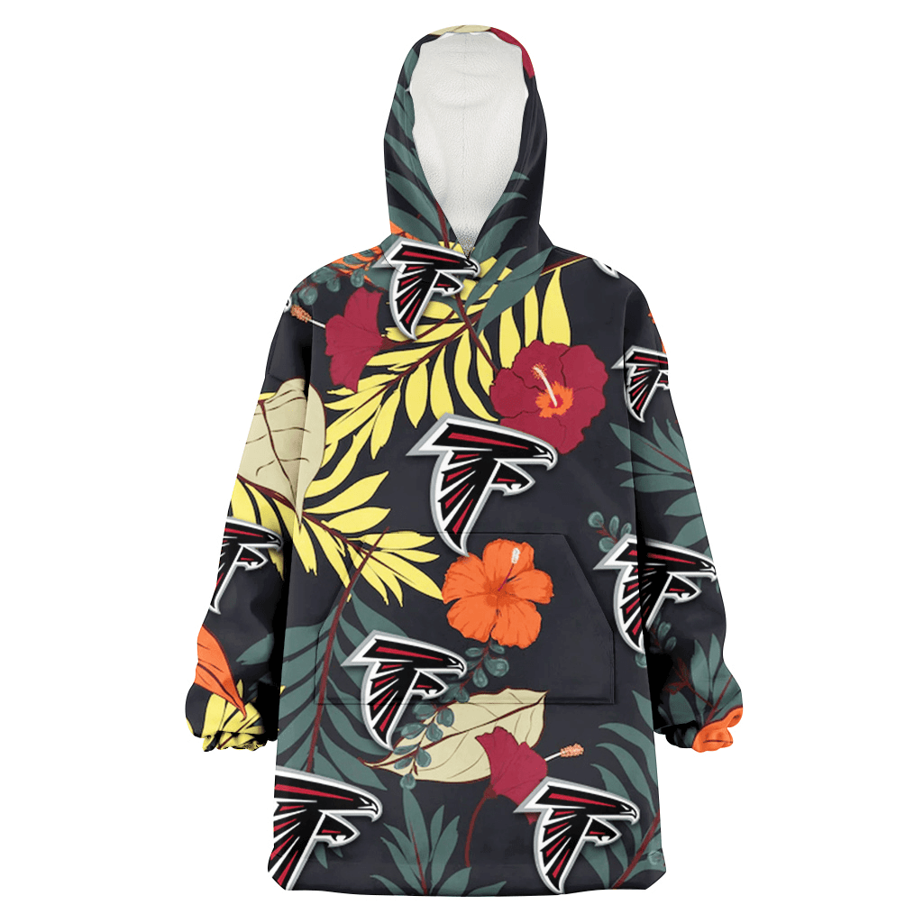 Atlanta Falcons Red And Orange Hibiscus Black Background 3D Printed Hoodie Blanket Snug Hoodie