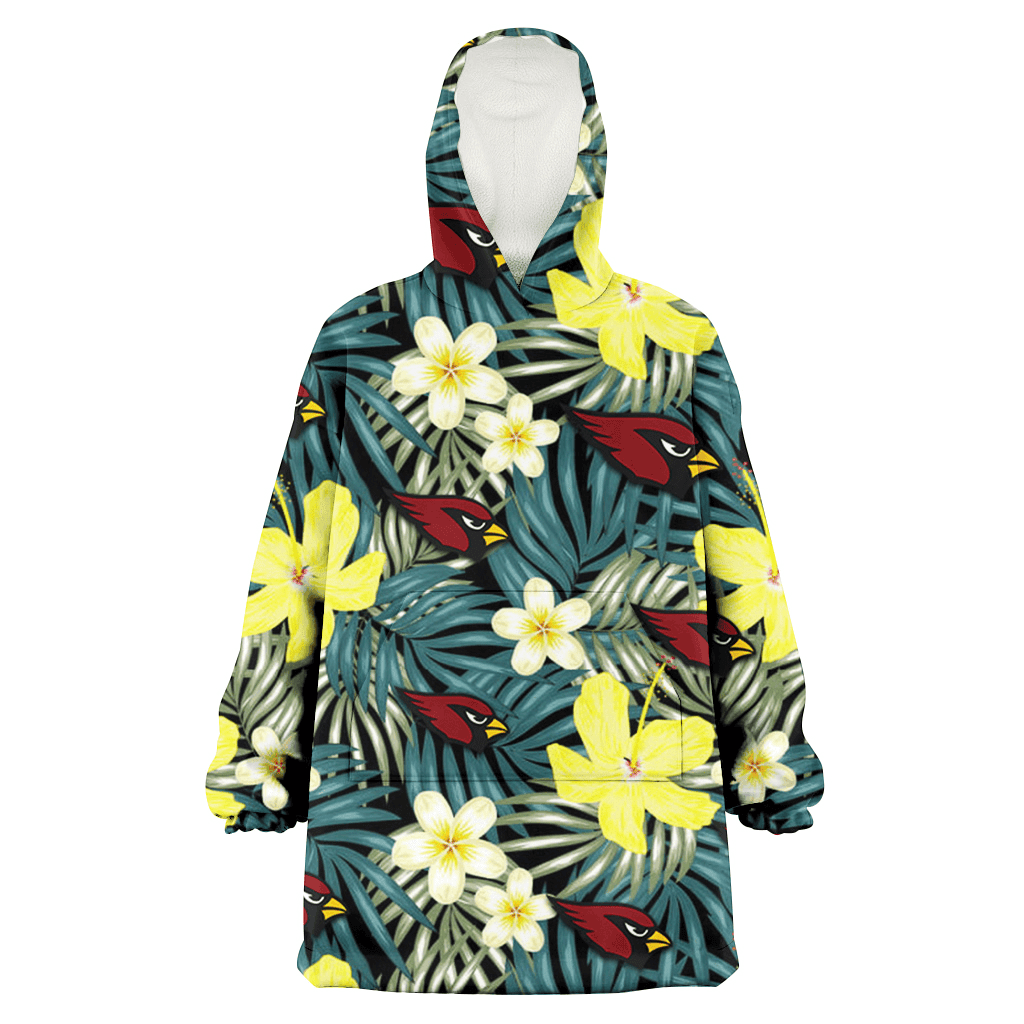 Arizona Cardinals Hibiscus Green Palm Leaf Black Background 3D Printed Hoodie Blanket Snug Hoodie