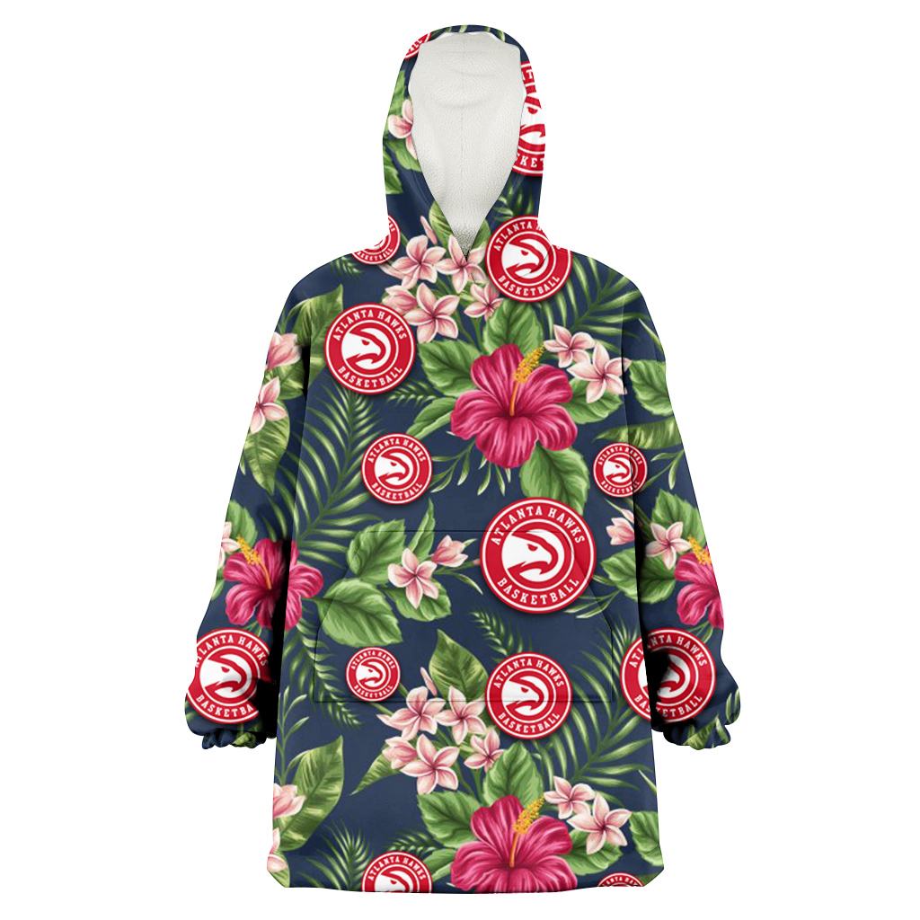 Atlanta Hawks Red Hibiscus Pink Porcelain Flower Dark Background 3D Printed Hoodie Blanket Snug Hoodie