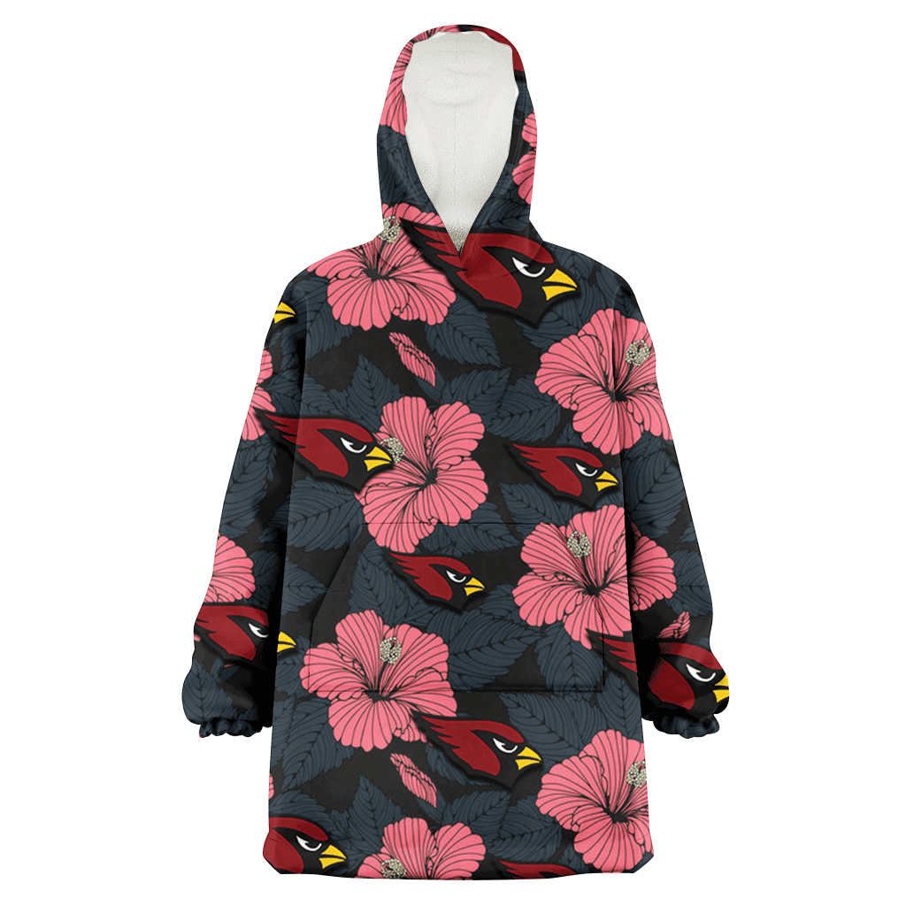 Arizona Cardinals Light Coral Hibiscus Gray Leaf Black Background 3D Printed Hoodie Blanket Snug Hoodie