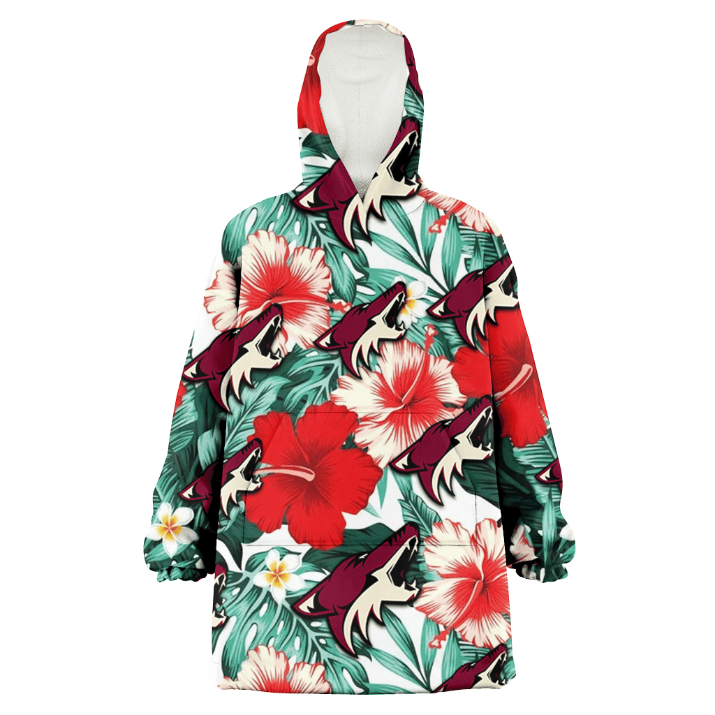 Arizona Coyotes Red Coral Hibiscus White Porcelain Flower Banana Leaf 3D Printed Hoodie Blanket Snug Hoodie