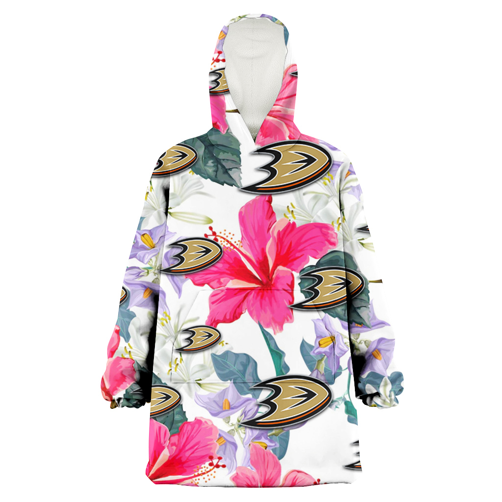 Anaheim Ducks Pink Hibiscus White Orchid White Background 3D Printed Hoodie Blanket Snug Hoodie