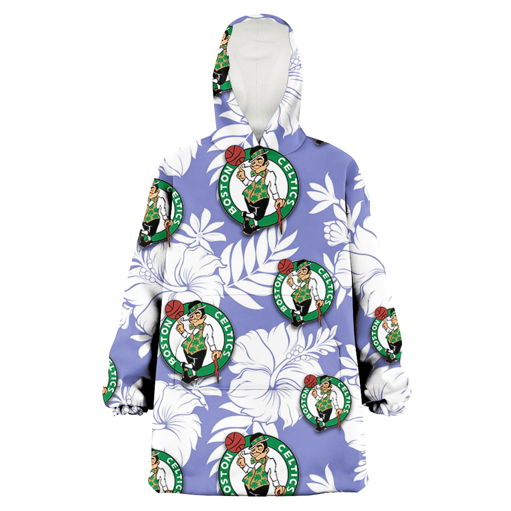 Boston Celtics White Hibiscus Light Purple Background 3D Printed Hoodie Blanket Snug Hoodie
