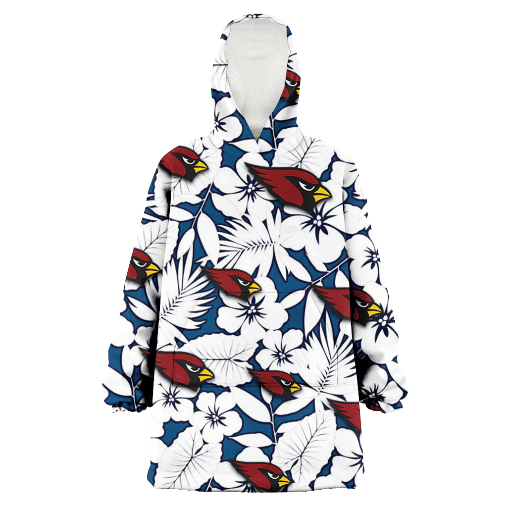 Arizona Cardinals White Hibiscus And Leaves Blue Background 3D Printed Hoodie Blanket Snug Hoodie