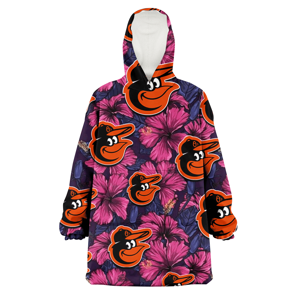 Baltimore Orioles Violet Red Blue Leaf Black Background 3D Printed Hoodie Blanket Snug Hoodie