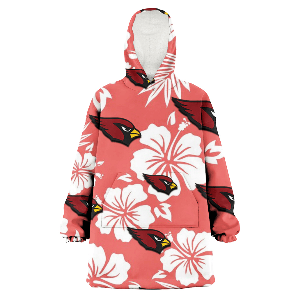 Arizona Cardinals White Hibiscus Salmon Background 3D Printed Hoodie Blanket Snug Hoodie
