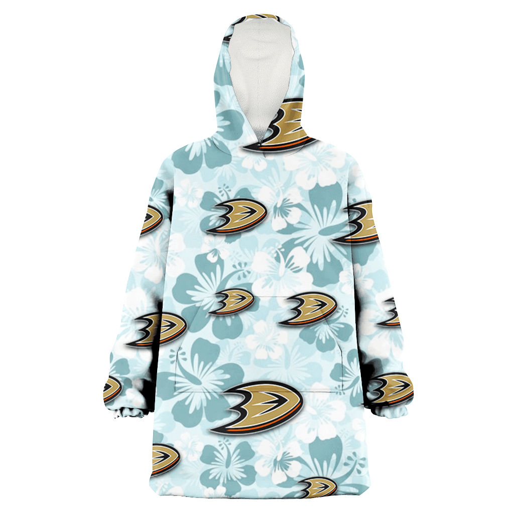 Anaheim Ducks Pale Turquoise Hibiscus Light Cyan Background 3D Printed Hoodie Blanket Snug Hoodie