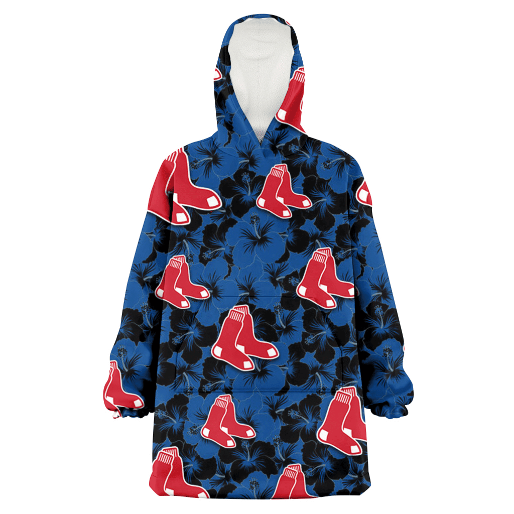 Boston Red Sox Black Dark Blue Hibiscus Black Background 3D Printed Hoodie Blanket Snug Hoodie