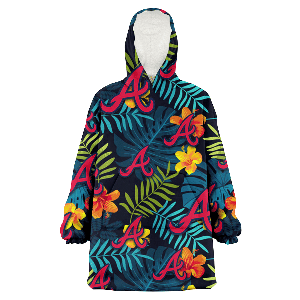 Atlanta Braves Orange Yellow Green Leaf Black Background 3D Printed Hoodie Blanket Snug Hoodie