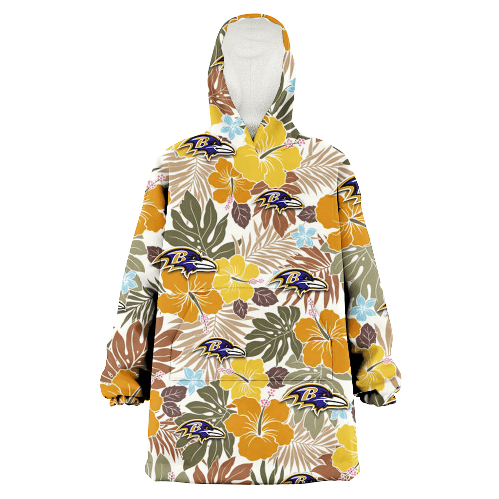 Baltimore Ravens Brown Yellow Hibiscus White Background 3D Printed Hoodie Blanket Snug Hoodie