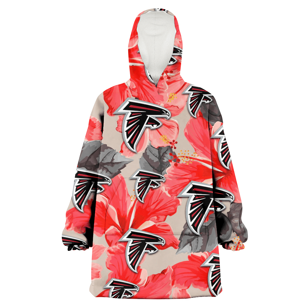Atlanta Falcons Red Hibiscus Gray Leaf Beige Background 3D Printed Hoodie Blanket Snug Hoodie
