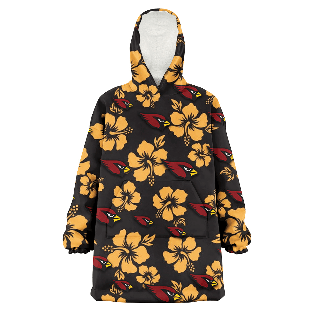 Arizona Cardinals Tiny Yellow Hibiscus Black Background 3D Printed Hoodie Blanket Snug Hoodie