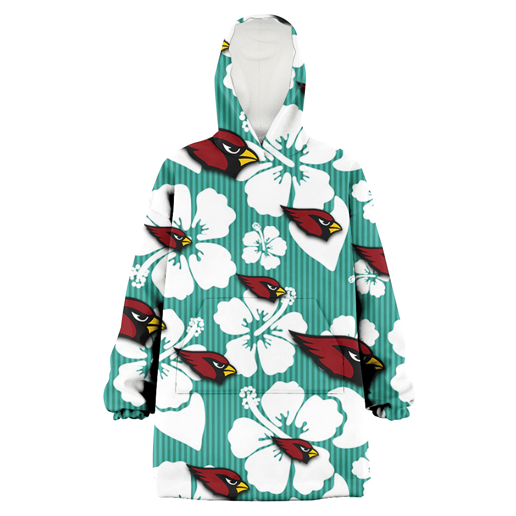 Arizona Cardinals White Hibiscus Turquoise Stripe Background 3D Printed Hoodie Blanket Snug Hoodie