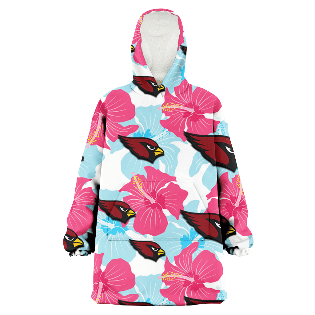 Arizona Cardinals Pink Blue Hibiscus White Background 3D Printed Hoodie Blanket Snug Hoodie