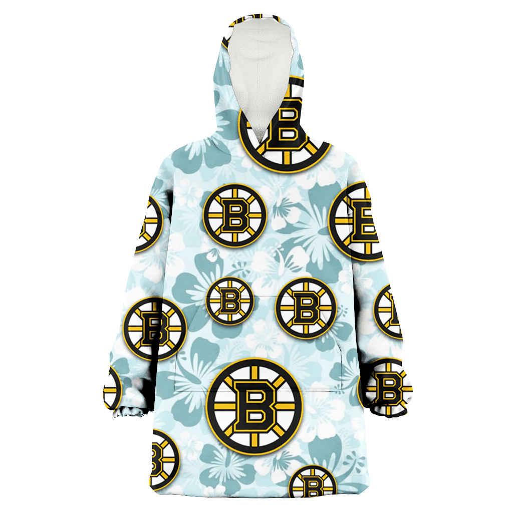 Boston Bruins Pale Turquoise Hibiscus Light Cyan Background 3D Printed Hoodie Blanket Snug Hoodie