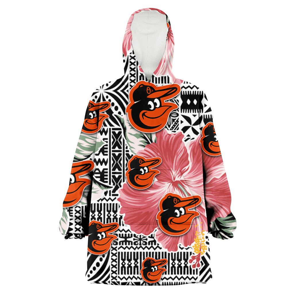 Baltimore Orioles Pink Hibiscus Black Pattern White Background 3D Printed Hoodie Blanket Snug Hoodie