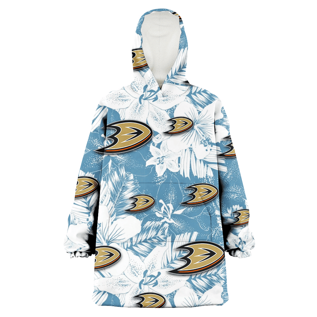 Anaheim Ducks White Hibiscus Orchid Light Blue Background 3D Printed Hoodie Blanket Snug Hoodie