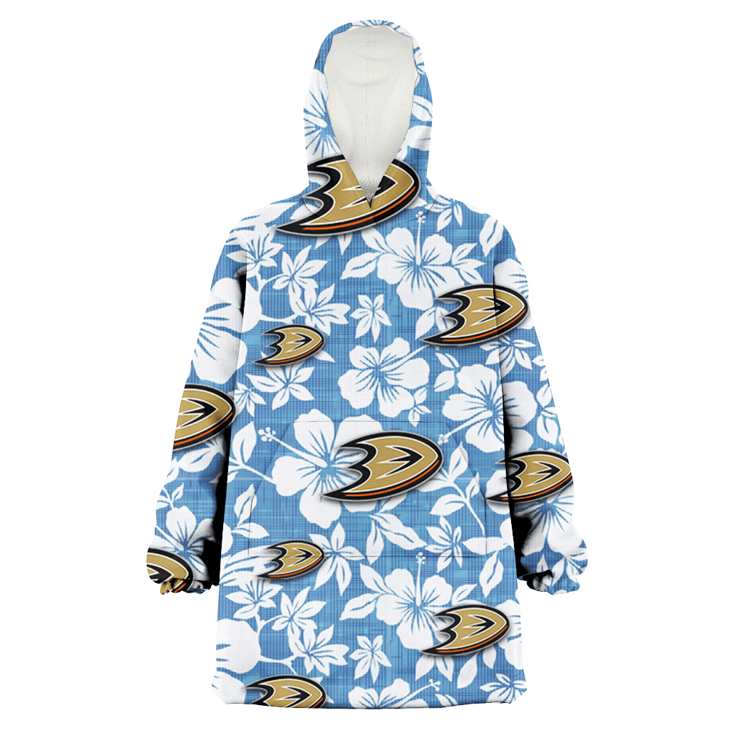 Anaheim Ducks White Hibiscus Light Blue Texture Background 3D Printed Hoodie Blanket Snug Hoodie